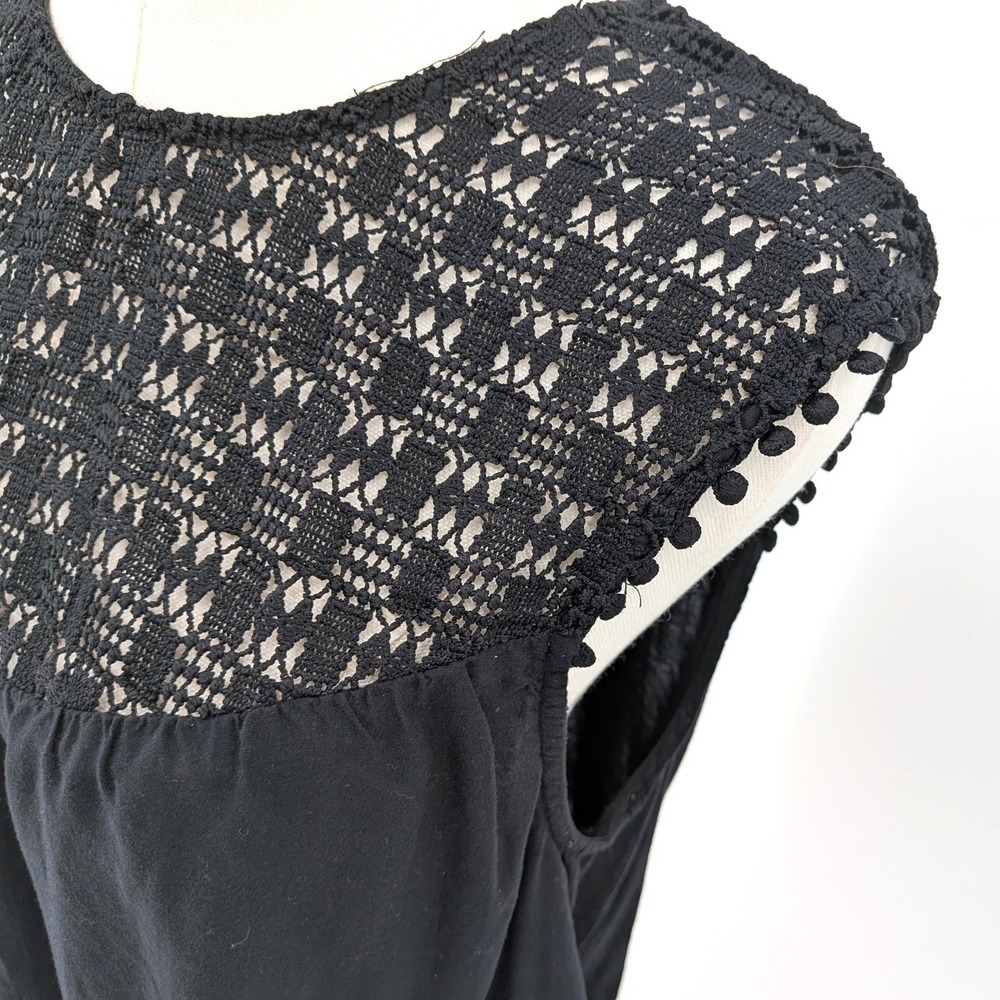 Boho Crochet Yoke Peasant Top Black Lightweight Rayon Old Navy L - Picture 10 of 10